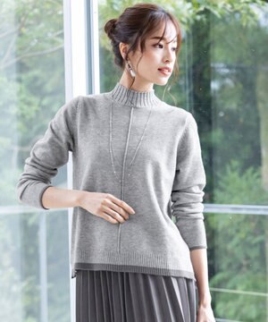  【洗える】もっちり素材が肌触り抜群の配色ニットトップス