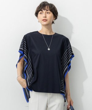 【汗じみ防止加工】スカーフプリントコンビ フレンチスリーブ カットソー