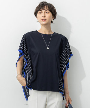 【汗じみ防止加工】スカーフプリントコンビ フレンチスリーブ カットソー