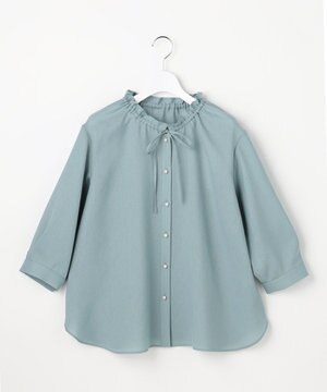  【2WAY】スムージーポリエステル フリルネック ブラウス