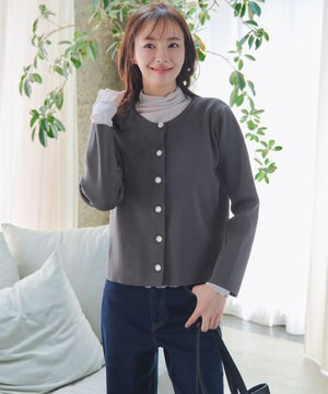 【洗える】スポンジニットパールボタンカーディガン