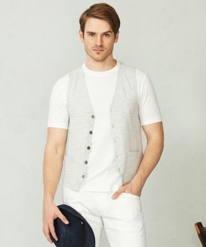  【軽い/洗える】スラブギマボーダーニットベスト