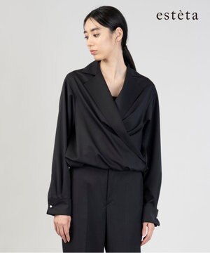  【エステータ】ウールシルクギャバジン テーラードブラウス