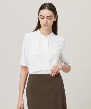  【洗える】ストレッチジョーゼット ラッフルデザインブラウス