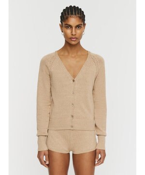  【洗える】リネンブレンド  カーディガン