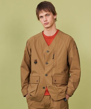  【軽量】ハイパワーストレッチカルゼ ノーカラーアウトドアブルゾン