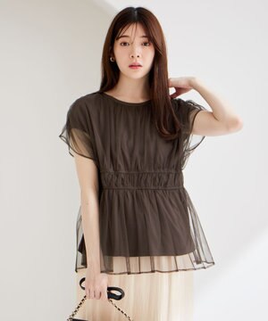 【洗える】チュールペプラム ブラウス