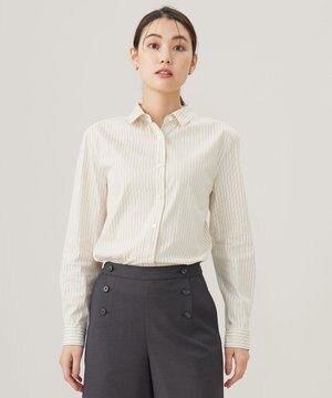  【洗える】BEZ ドビーストライプ シャツカラー ブラウス