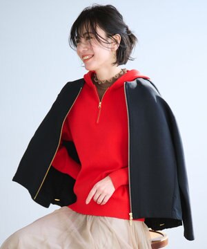  ハーフジップニットフーディー