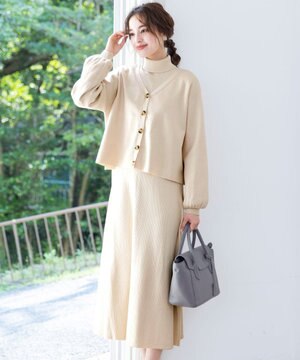  【洗える】大人上品なニットカーデ＋ワンピースセット