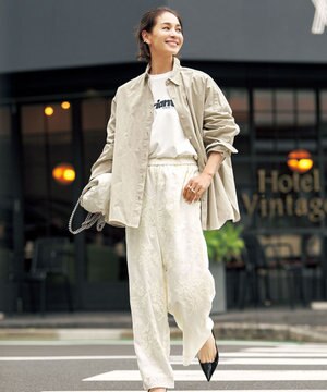  【ウエストゴム】ボタニカル エンブロイダリー パンツ