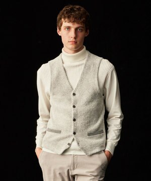  【キングサイズ・イタリア糸使用/洗える】メリノブレンドモール ニット ベスト