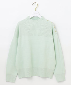 【洗える】リブコンビボタン ニット