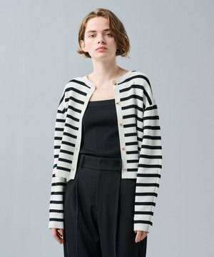 【UVカット・接触冷感】クールタッチUV クルーネック ボーダーニットカーディガン