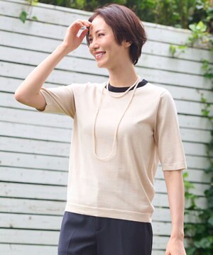  【アンサンブル対応・洗える】ウールシルク5分袖 ニット