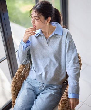  ファブリックコンビスキッパーニット