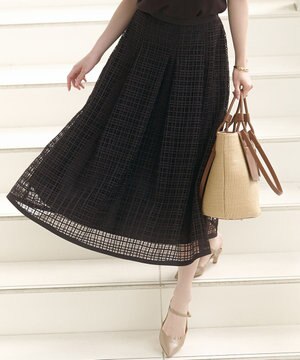  【洗える】Broche チェックレース スカート