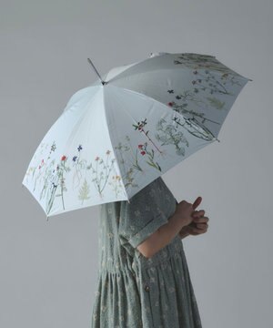  〈UVカット率99%以上・一級遮光生地・晴雨兼用〉ボタニカル刺繍の日傘 （長傘タイプ）