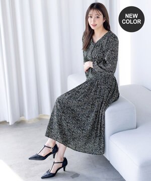  【新色追加・洗える】シフォンギャザーワンピース