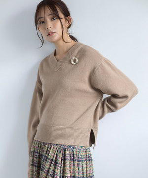 【8色展開・手洗い可】ウールカシミヤミックス Vネックニット