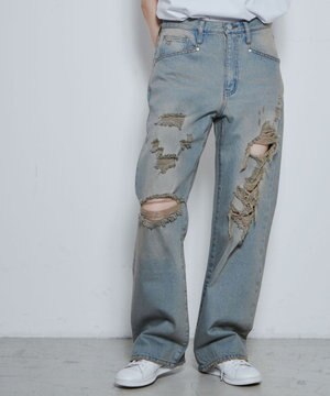  ダメージデニムワイドパンツ