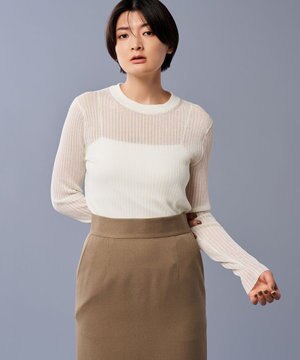  【手洗い可】シアー リブ クルーネック ニット（uncrave STANDARD）