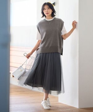  【ウエストゴム】シャイニーチュールスカート