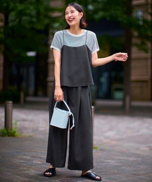  【2SET/洗濯機可】テックリネンキャミソール×パンツセットアップ