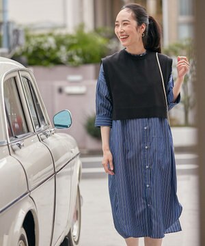  【洗濯機可・セットアイテム】短丈ベスト×シャツワンピースセット