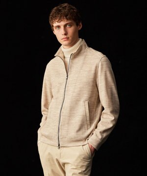  【ストレッチ/ソフト/洗える/JAPANファブリック】ウールブロックピケ スタンドジップ アウター