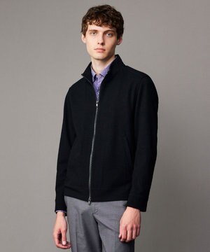  【キングサイズ・ストレッチ/ソフト/洗える/JAPANファブリック】ウールブロックピケ スタンドジップ アウター