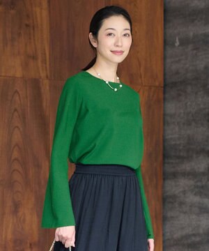  【セットアップ対応・洗える】レーヨンストレッチフレアスリーブ ニット