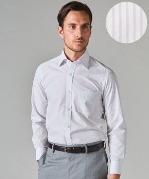  【形態安定】PREMIUMPLEATS_セミワイドカラー 通年ドレスシャツ（ストライプ）