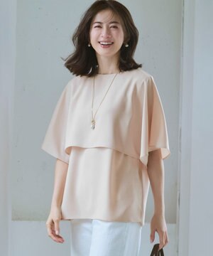  【新色追加】ストレッチジョーゼット  ケープデザイン カットソー