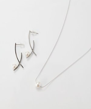  <オンワード限定セット>【金属アレルギー対応】ワントップパールネックレス×クロスラインパールピアス/サージカルステンレス
