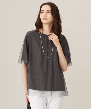  【洗える】シアーチュールプルオーバー カットソー