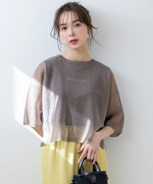  【洗える】シアー ニットT