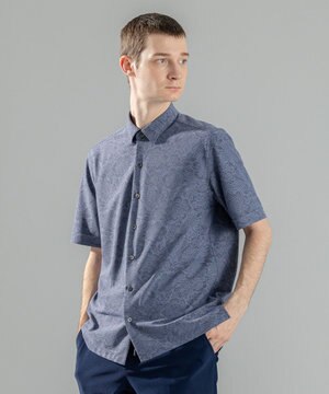  新素材【洗える/通気性】ヨシタレース　レギュラーカラー半袖シャツ