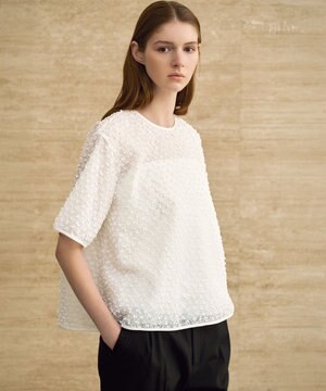  【R(アール)】ランダムドットレース Aライン ブラウス