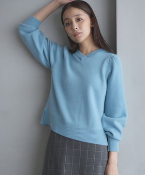  【8色展開・前後着用可】ウールカシミヤミックス パフスリーブ ニット