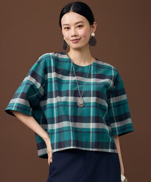  コットンリネンチェック ブラウス