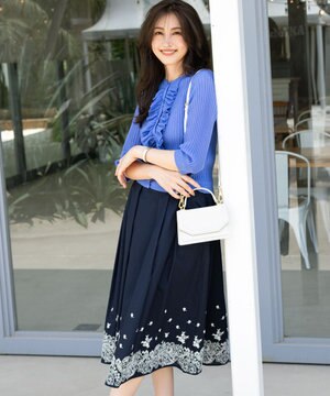  レースパネルプリント タックフレアスカート