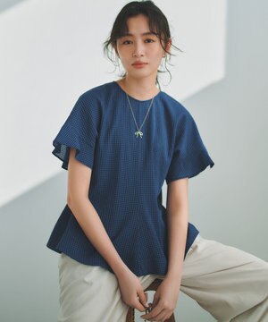  【先行予約】サッカーギンガムチェック ペプラムブラウス