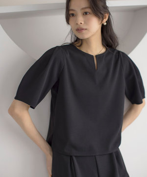 【WEB限定】ジョーゼットジャージーランタンスリーブ5分袖 ブラウス