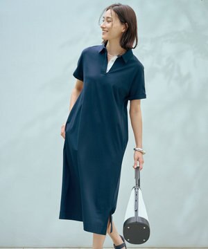  【WEB限定カラーあり・洗える】コンパクトコットンスムース ポロワンピース
