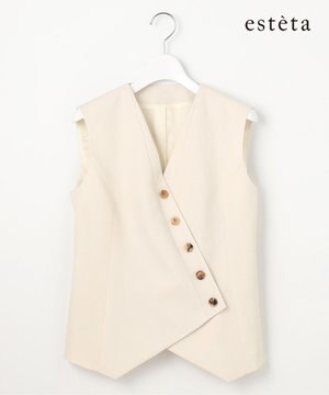  【エステータ】ウールリネン アシンメトリーボタン ベスト