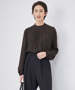  【接触冷感・UVケア・速乾・洗える】BackSatinAmunzen ハイネックブラウス