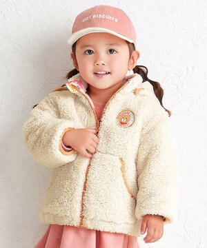  【80-120cm】 カラフルビーンズ 裏ボアフリース リバーシブル総柄ジャンパー