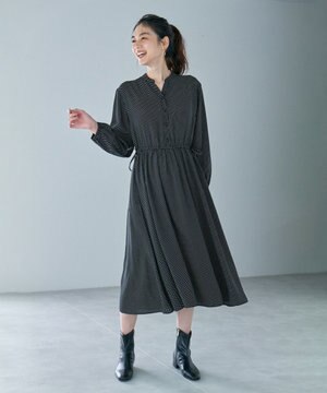  【洗濯機可能/ウエストゴム】ウエストギャザー ワンピース