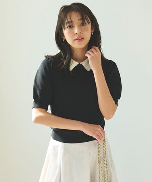  【洗える】バイカラー襟 ニット